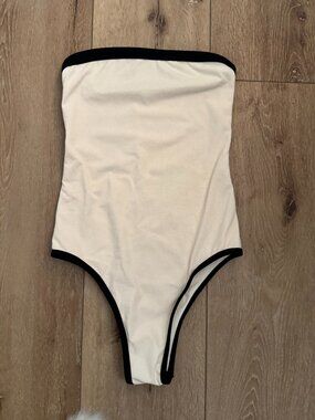 Elysiian Cream & Black Strapless One Piece Swimsuit (M)